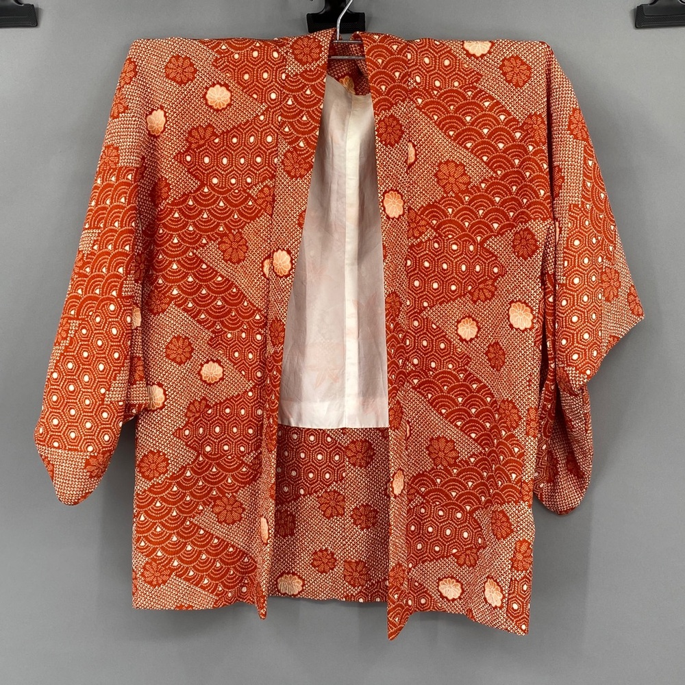 Vintage 60s 70s Orange Floral True Kimono Jacket‎ Textured Hippie Psychedelic - Picture 11 of 14